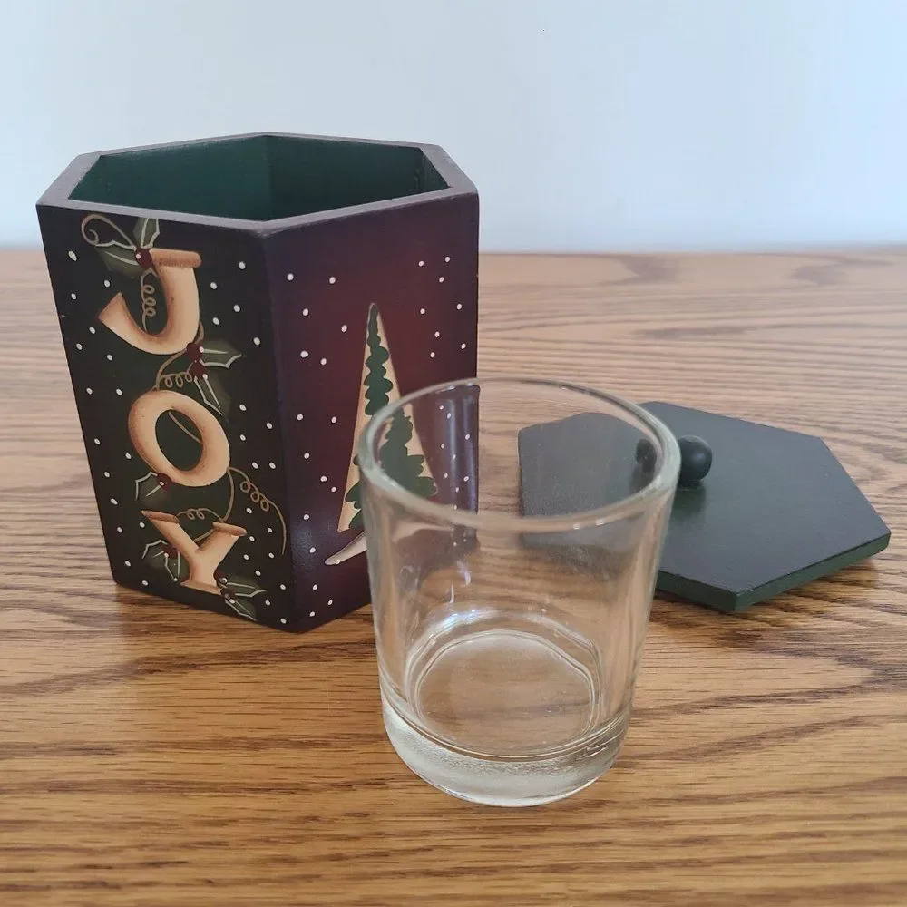 Crazy Mountain Vintage Christmas Votive Candle Holder Wooden Box With Lid